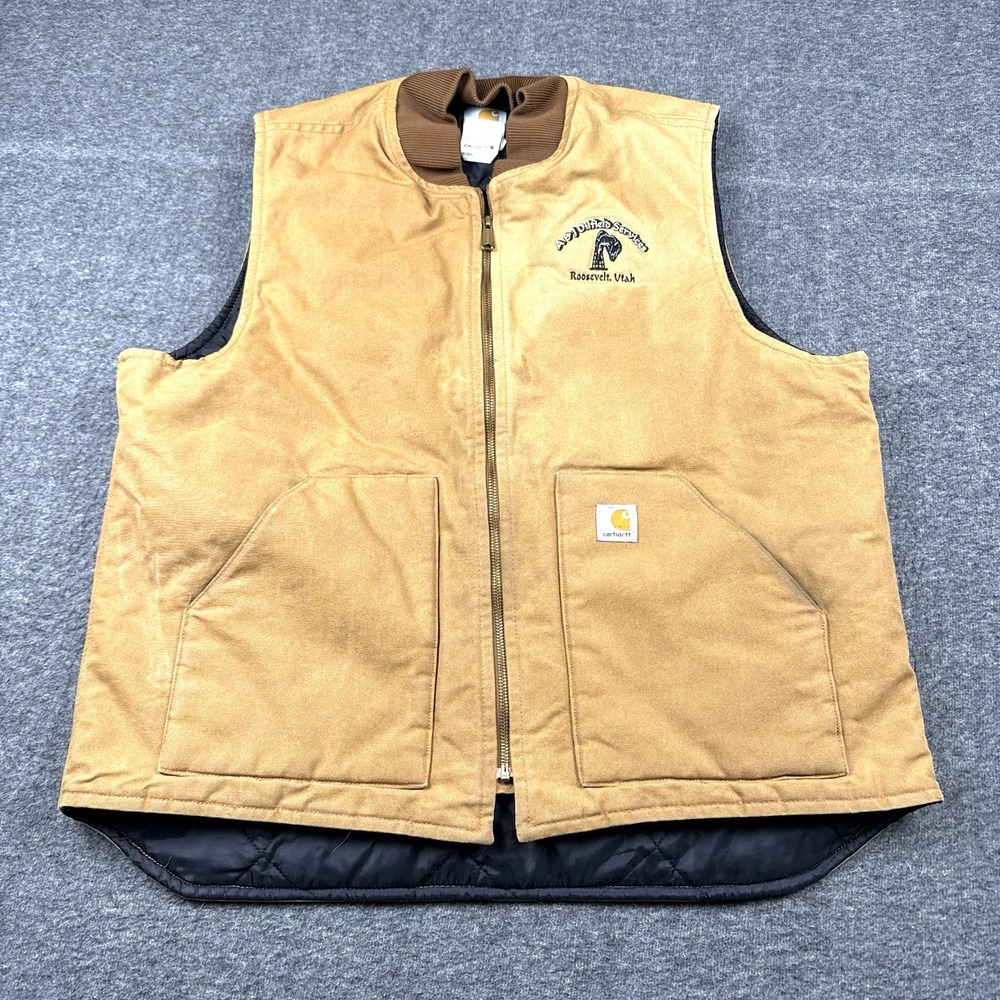 Carhartt Vest Mens XL Tall XLT Brown Firm Duck Quilted Insulated Distressed Work